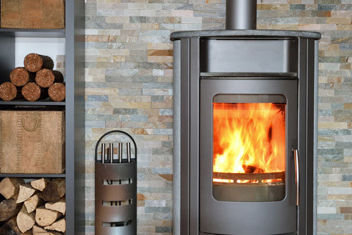 wood stove with glass door