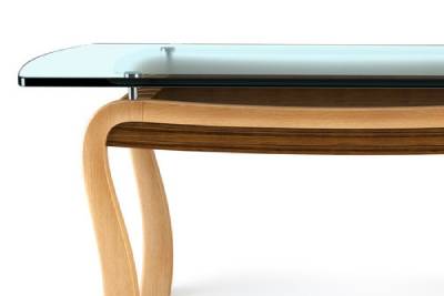 tempered glass table with wooden stand